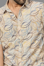 Thumbnail for Xkind Beige Linen Printed Regular Fit Shirt