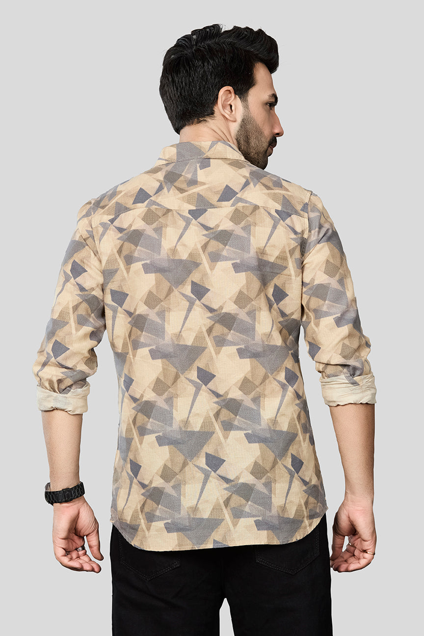 Xkind Beige Linen Printed Shirt