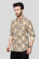 Thumbnail for Xkind Beige Linen Printed Shirt