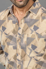 Thumbnail for Xkind Beige Linen Printed Shirt