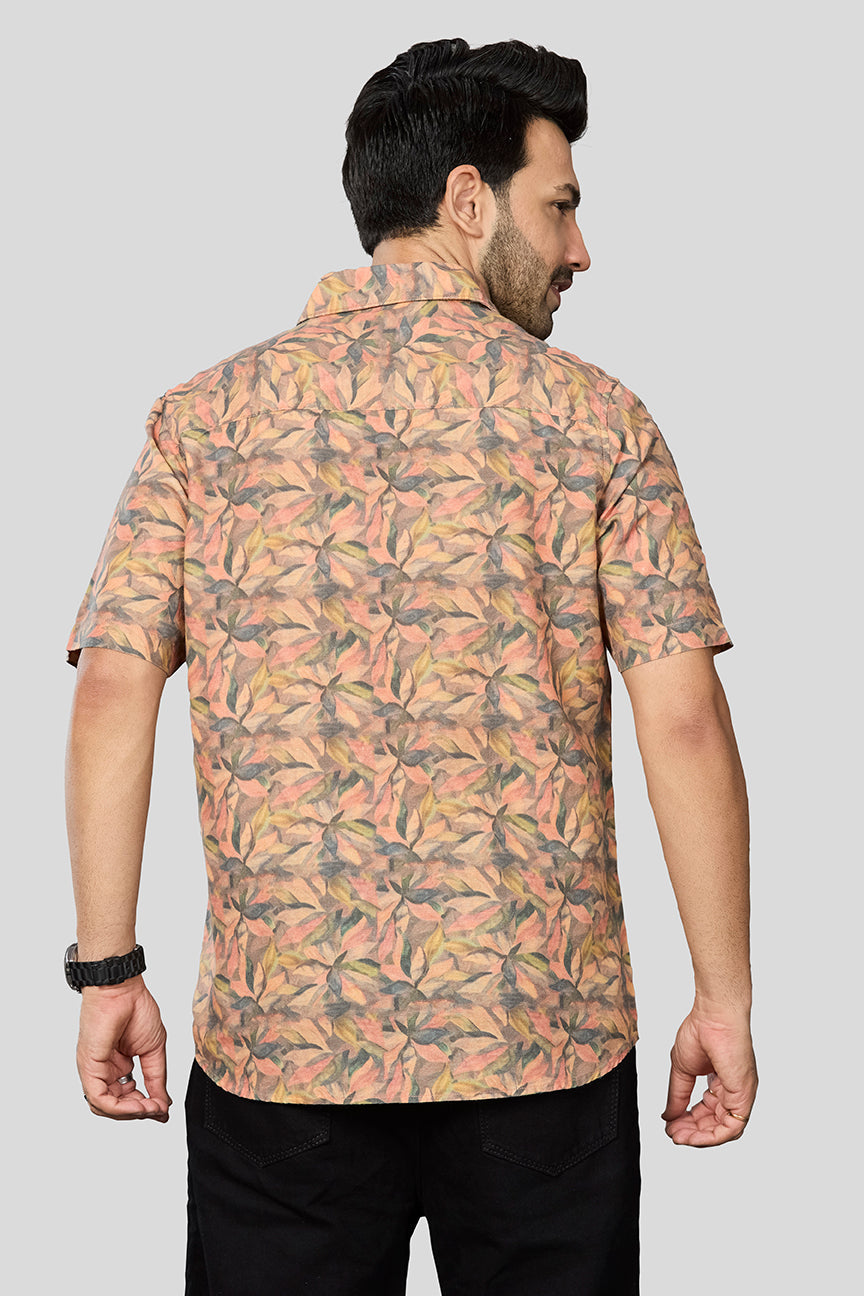 Xkind Orange Linen Printed Shirt - Distacart