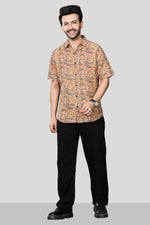 Thumbnail for Xkind Orange Linen Printed Shirt