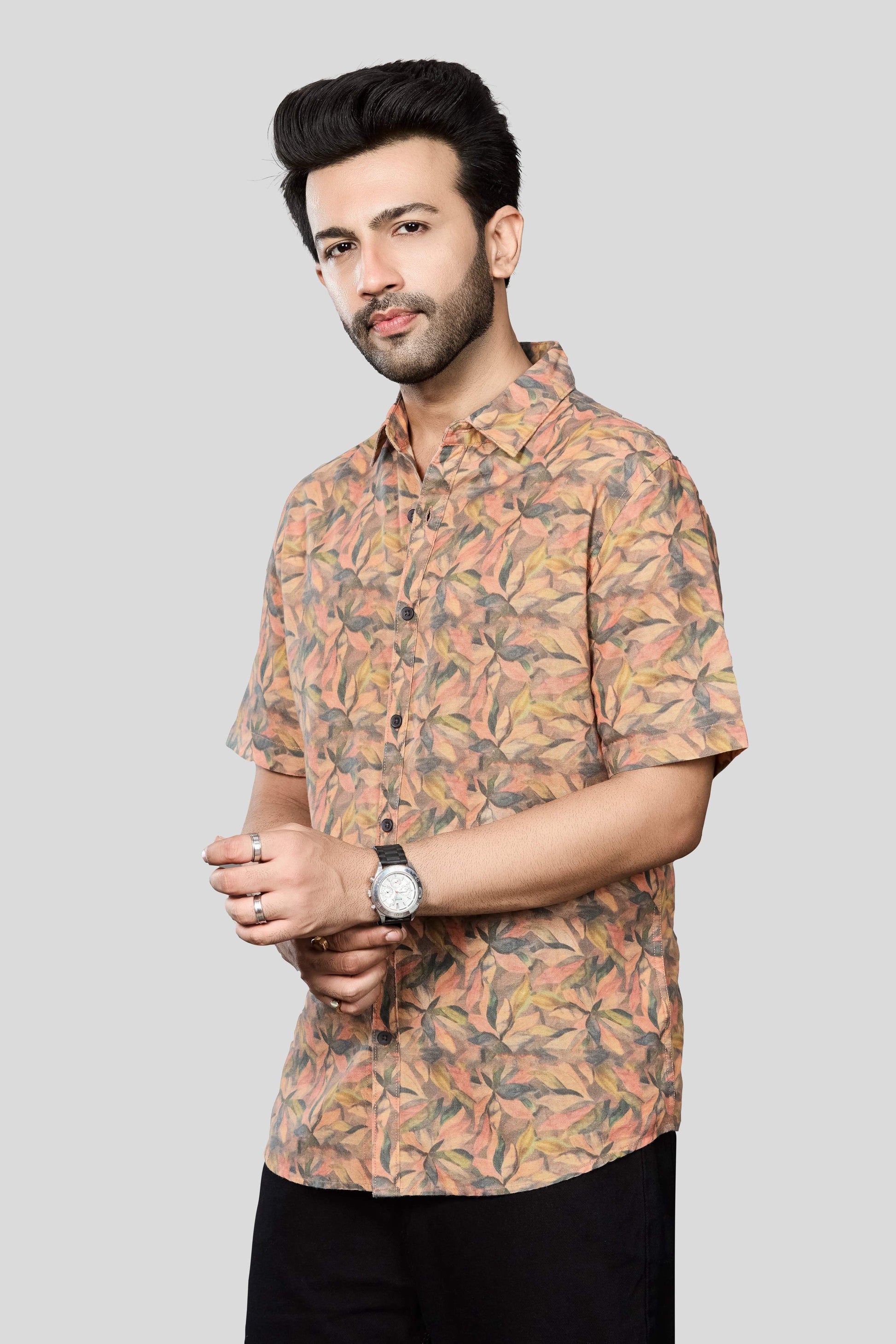 Xkind Orange Linen Printed Shirt - Distacart