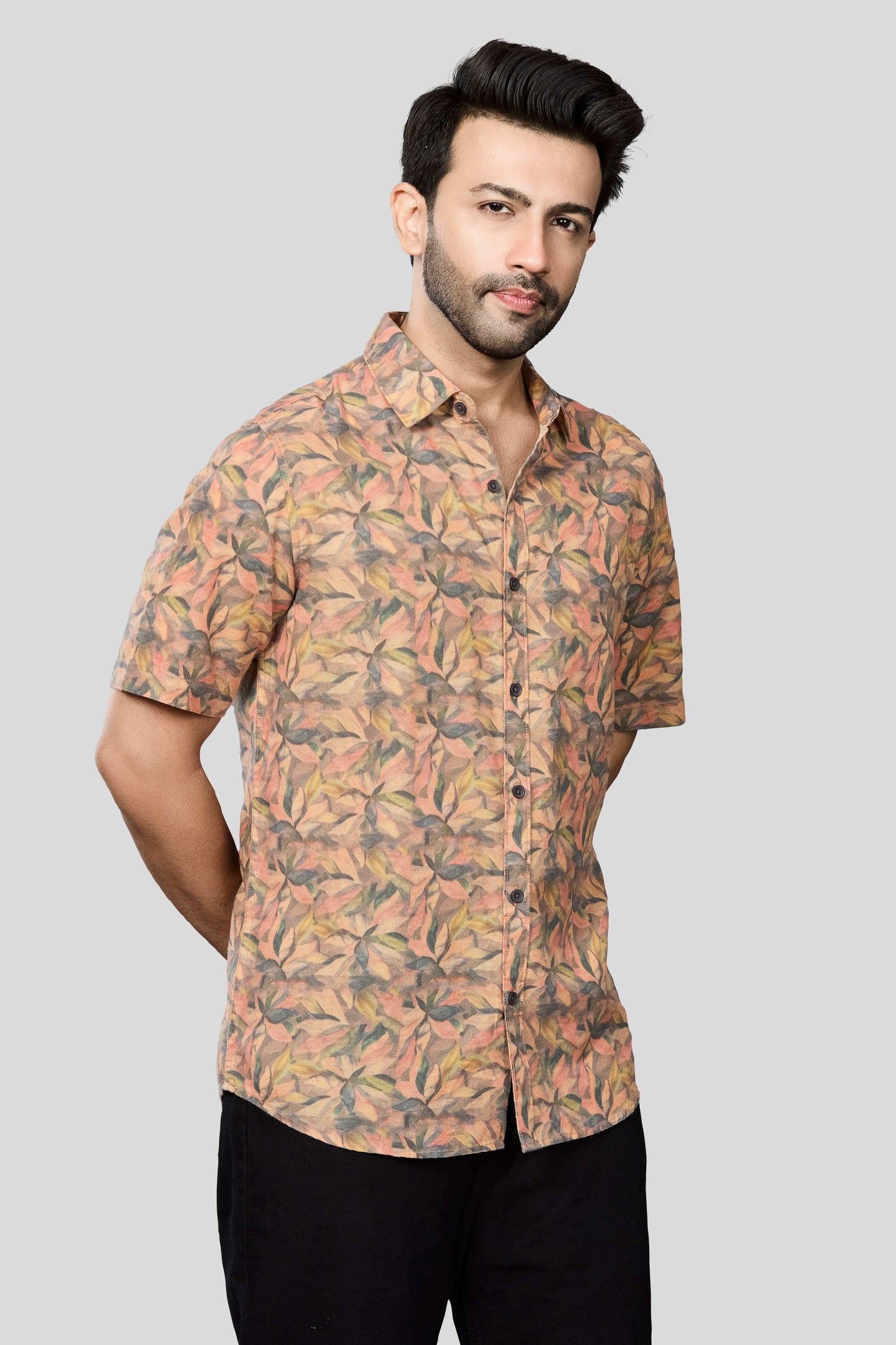 Xkind Orange Linen Printed Shirt - Distacart