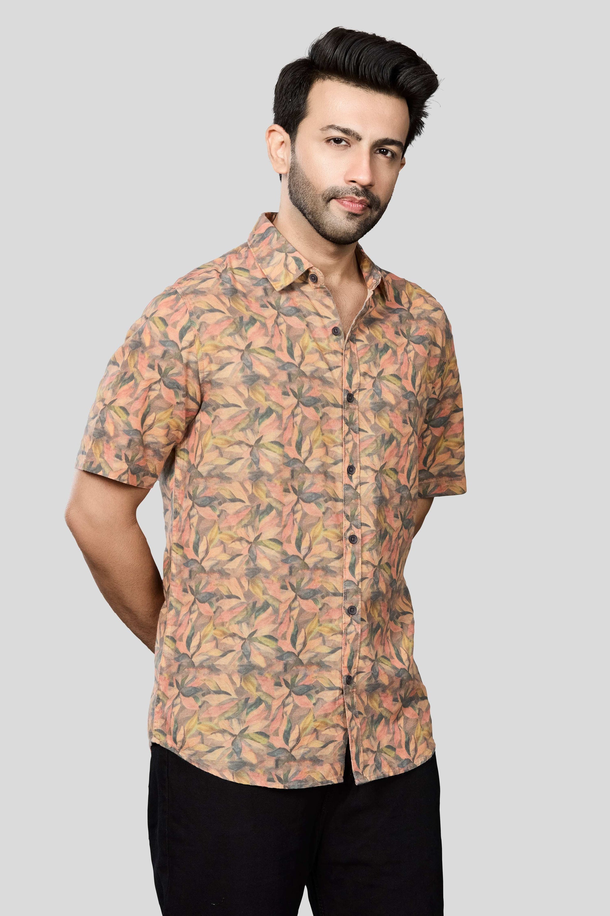 Xkind Orange Linen Printed Shirt - Distacart