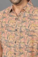 Thumbnail for Xkind Orange Linen Printed Shirt