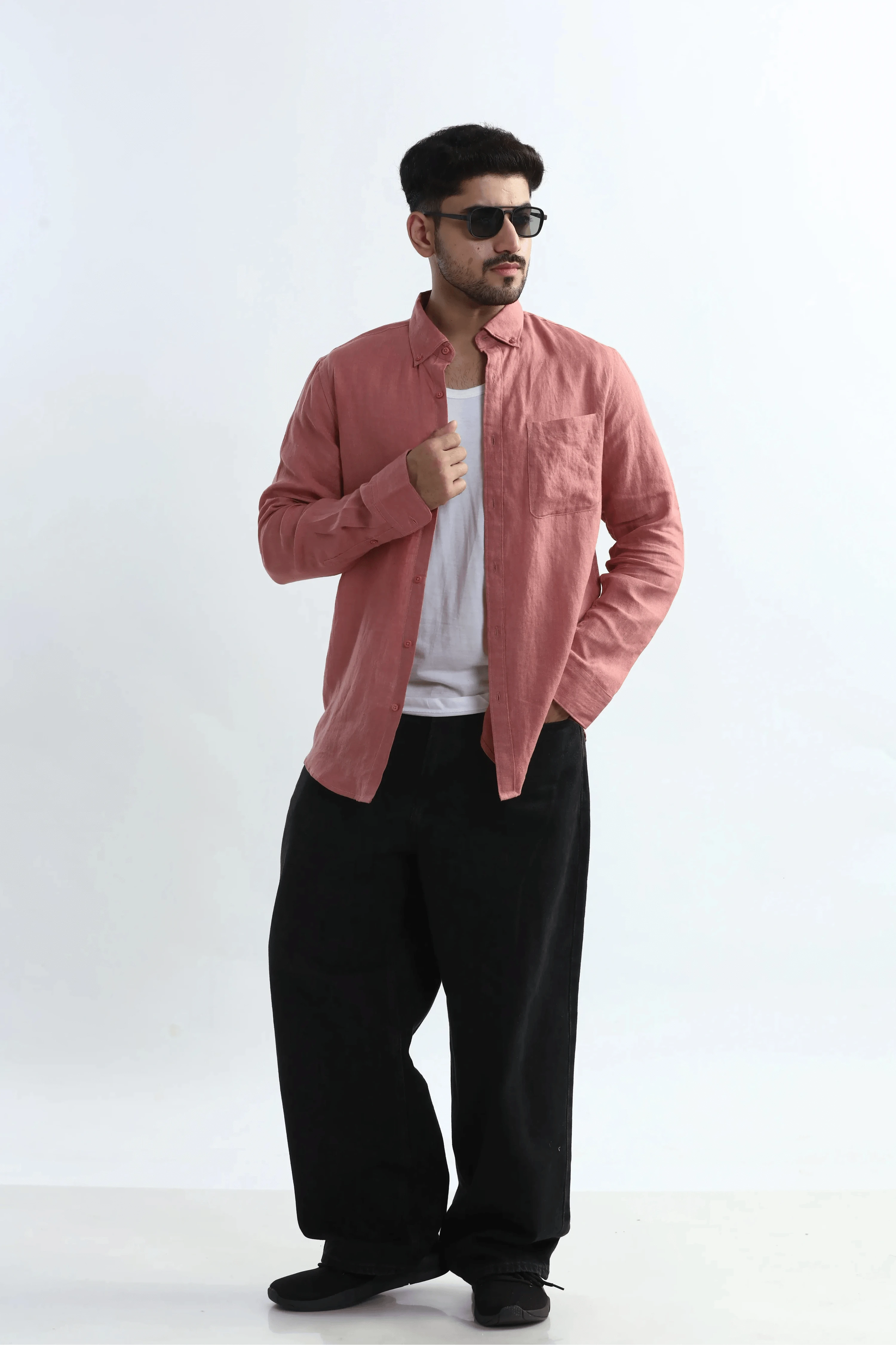 Xkind 100% Pure Linen Soft Peach Button Down Casual Shirt