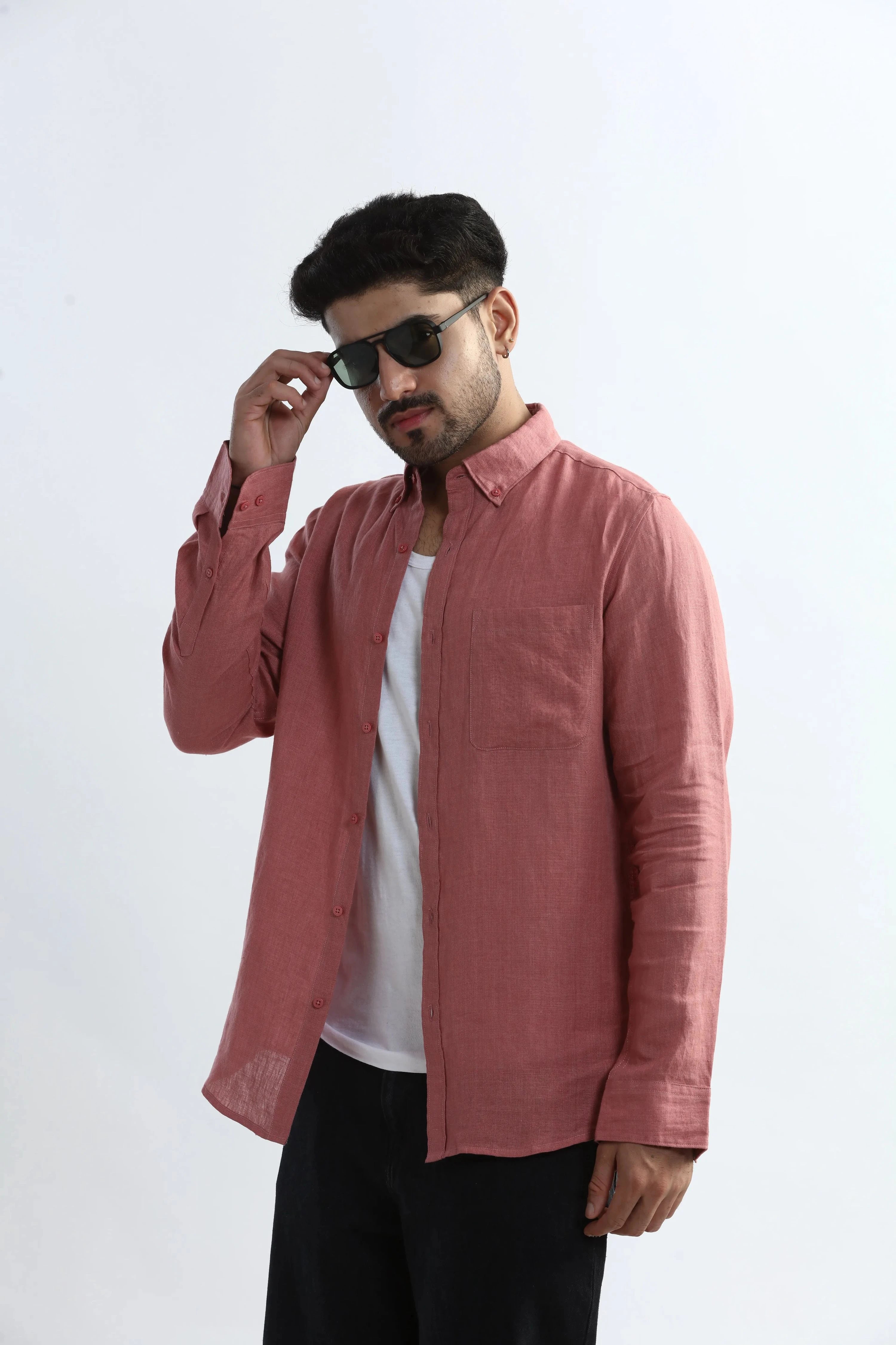 Xkind 100% Pure Linen Soft Peach Button Down Casual Shirt