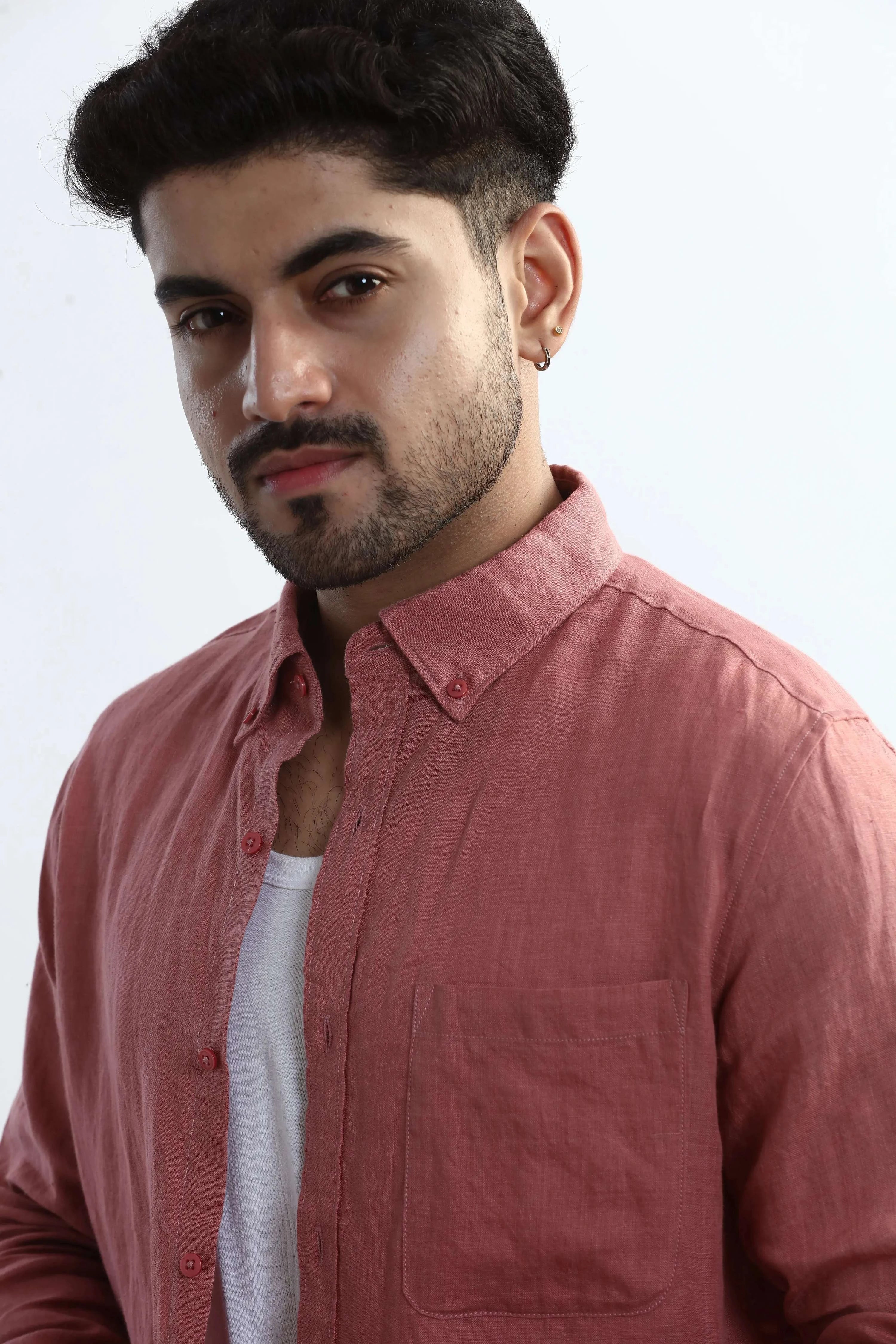 Xkind 100% Pure Linen Soft Peach Button Down Casual Shirt