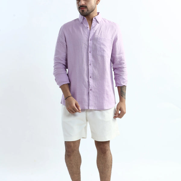 Xkind 100% Pure Linen Lavender Button Down Casual Shirt