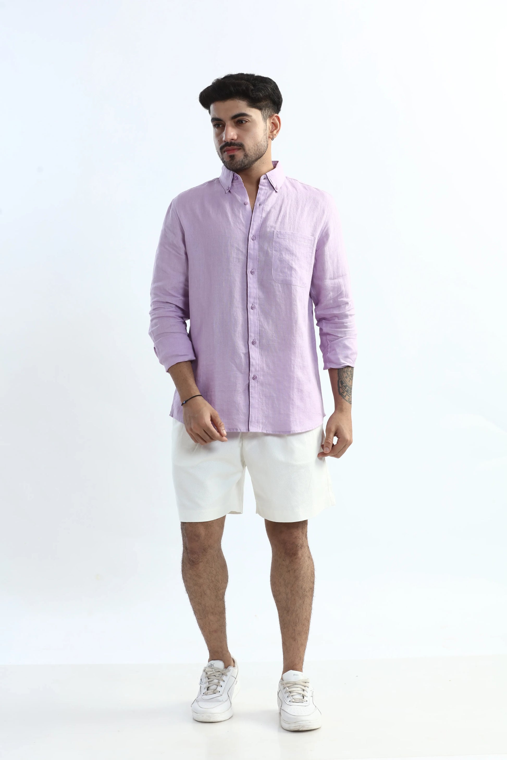 Xkind 100% Pure Linen Lavender Button Down Casual Shirt - Distacart