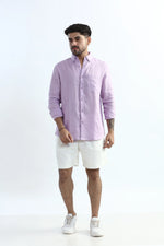 Thumbnail for Xkind 100% Pure Linen Lavender Button Down Casual Shirt