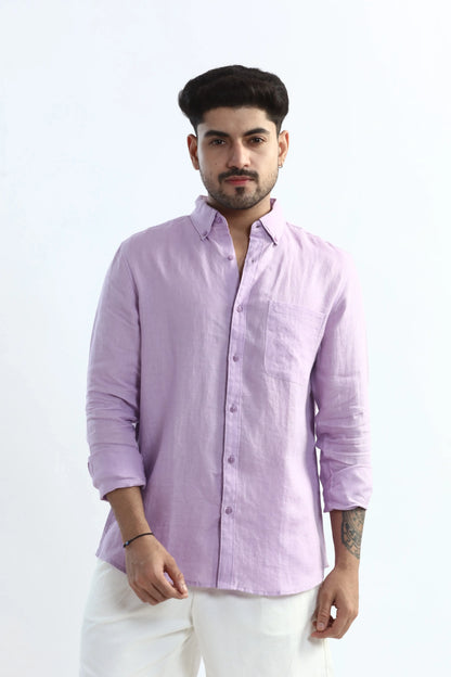 Xkind 100% Pure Linen Lavender Button Down Casual Shirt - Distacart