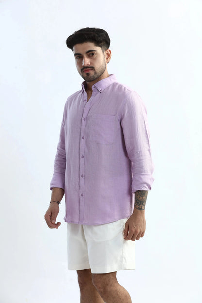 Xkind 100% Pure Linen Lavender Button Down Casual Shirt - Distacart