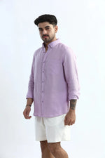 Thumbnail for Xkind 100% Pure Linen Lavender Button Down Casual Shirt
