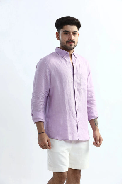 Xkind 100% Pure Linen Lavender Button Down Casual Shirt - Distacart