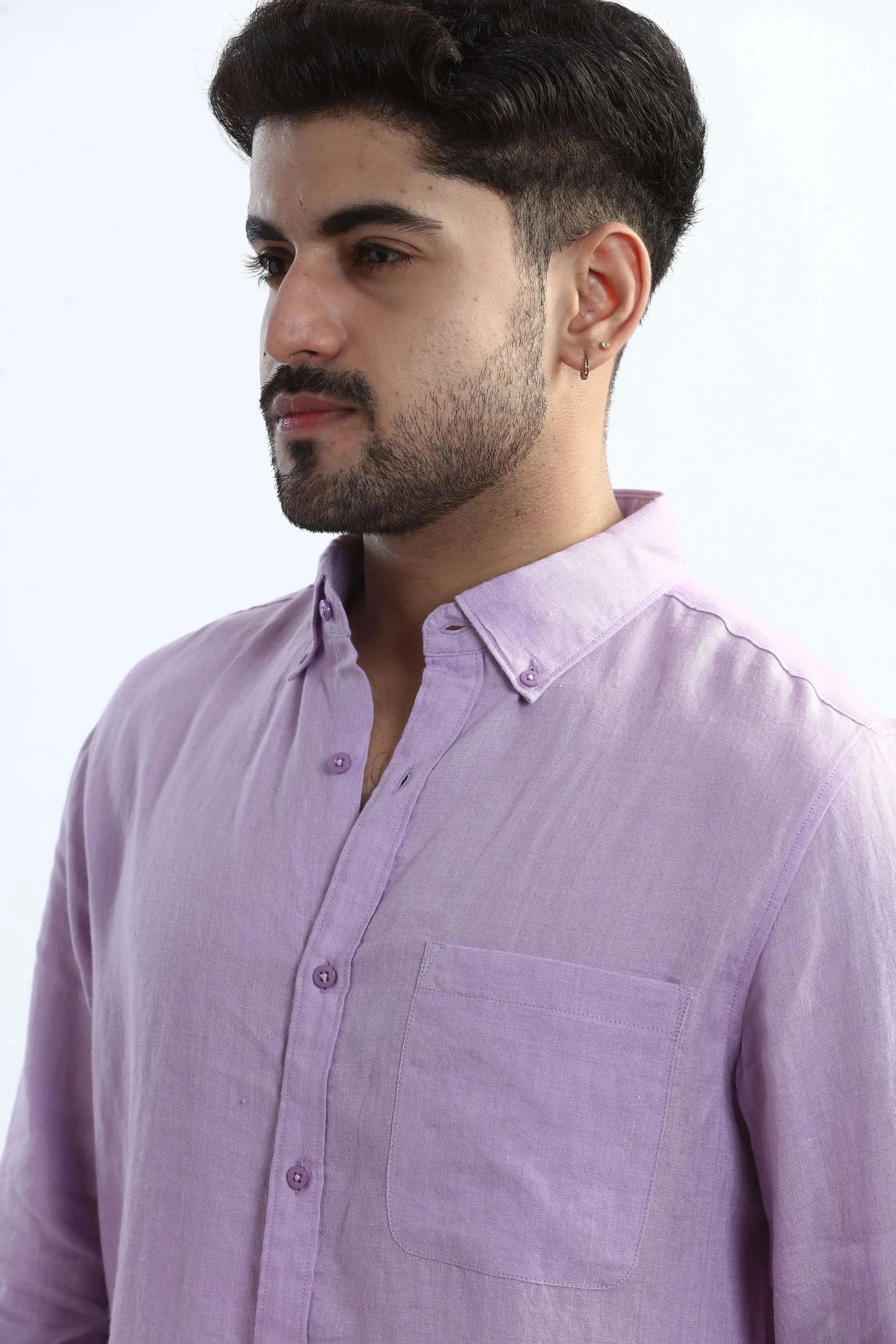 Xkind 100% Pure Linen Lavender Button Down Casual Shirt - Distacart