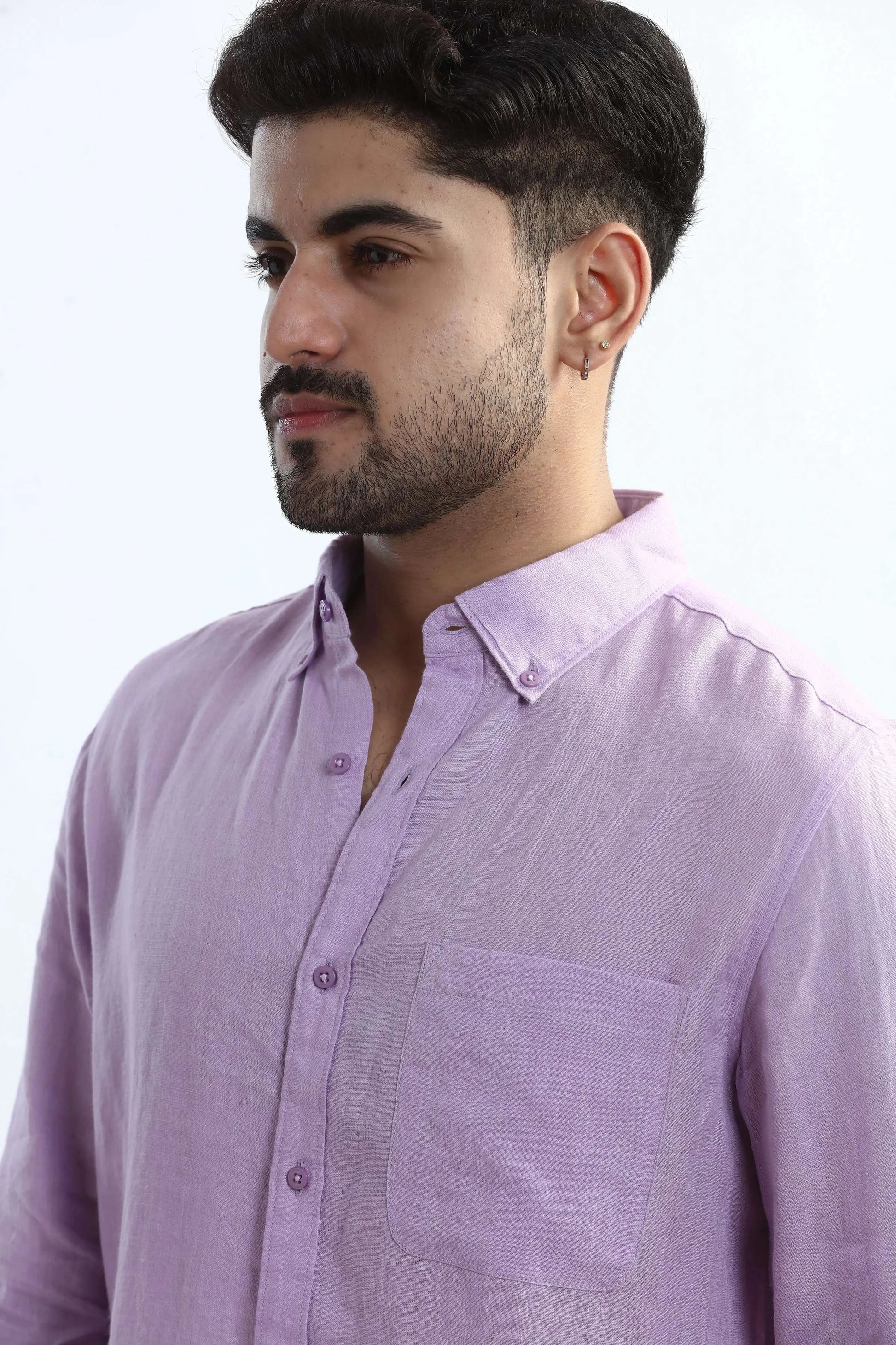 Xkind 100% Pure Linen Lavender Button Down Casual Shirt - Distacart