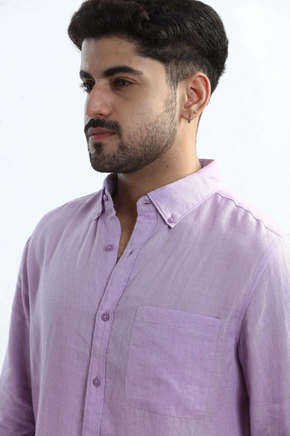 Xkind 100% Pure Linen Lavender Button Down Casual Shirt - Distacart
