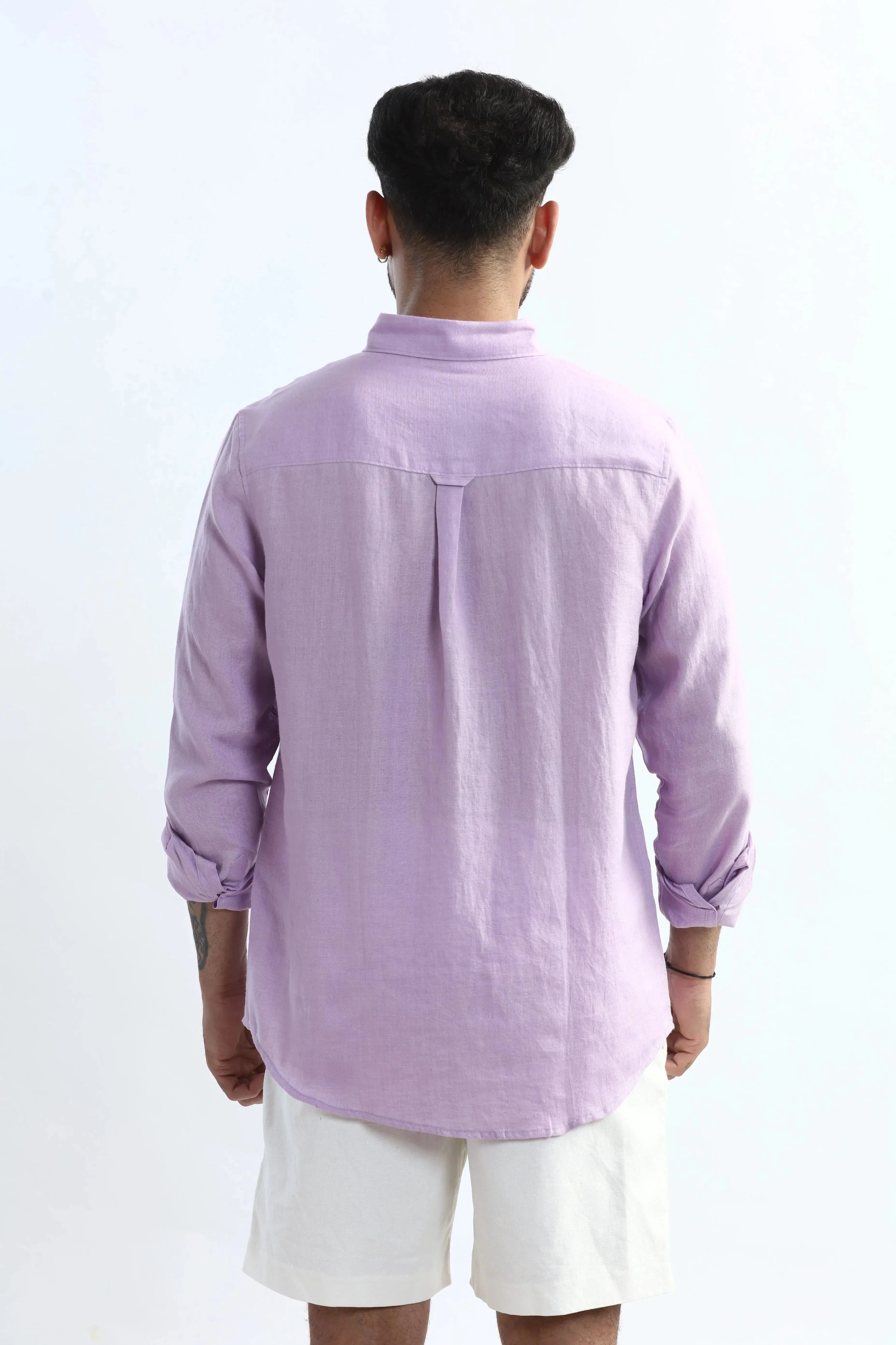 Xkind 100% Pure Linen Lavender Button Down Casual Shirt