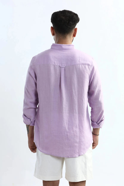 Xkind 100% Pure Linen Lavender Button Down Casual Shirt - Distacart