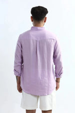 Thumbnail for Xkind 100% Pure Linen Lavender Button Down Casual Shirt