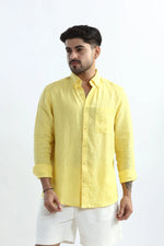 Thumbnail for Xkind 100% Pure Linen Buttercup Yellow Button Down Casual Shirt