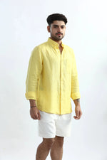 Thumbnail for Xkind 100% Pure Linen Buttercup Yellow Button Down Casual Shirt