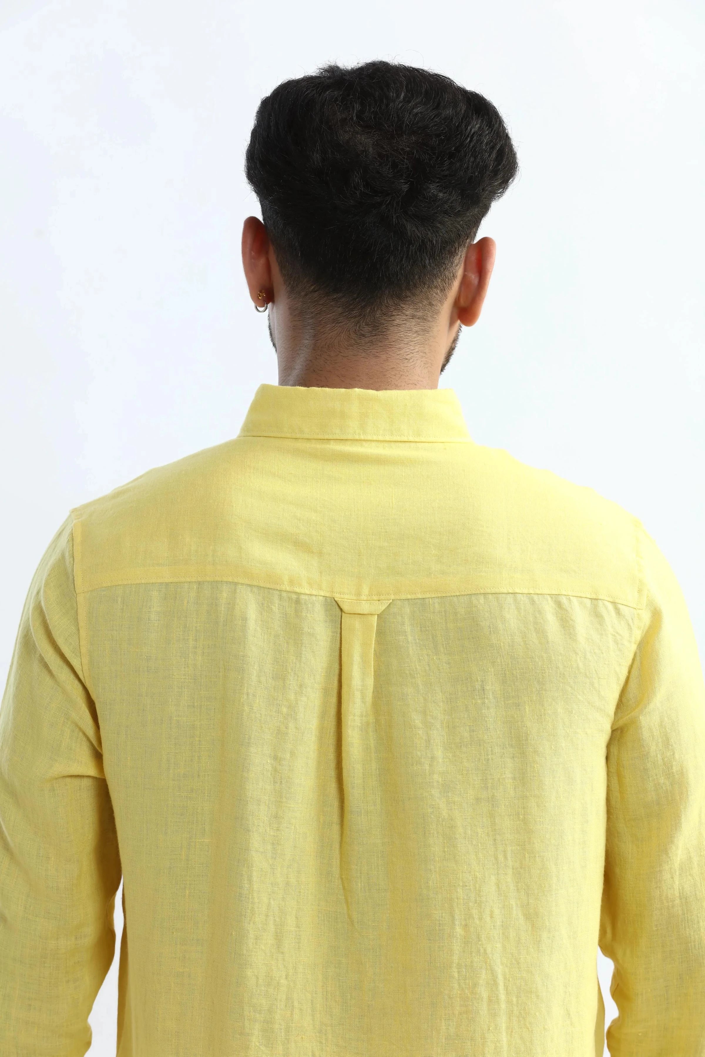 Xkind 100% Pure Linen Buttercup Yellow Button Down Casual Shirt