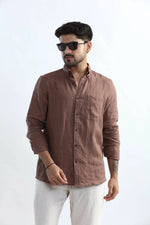 Thumbnail for Xkind Brown 100% Pure Linen Mocha Mouse Button Down Casual Shirt