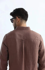 Thumbnail for Xkind Brown 100% Pure Linen Mocha Mouse Button Down Casual Shirt