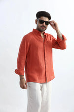 Thumbnail for Xkind 100% Pure Linen Rustic Red Button Down Casual Shirt
