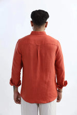 Thumbnail for Xkind 100% Pure Linen Rustic Red Button Down Casual Shirt