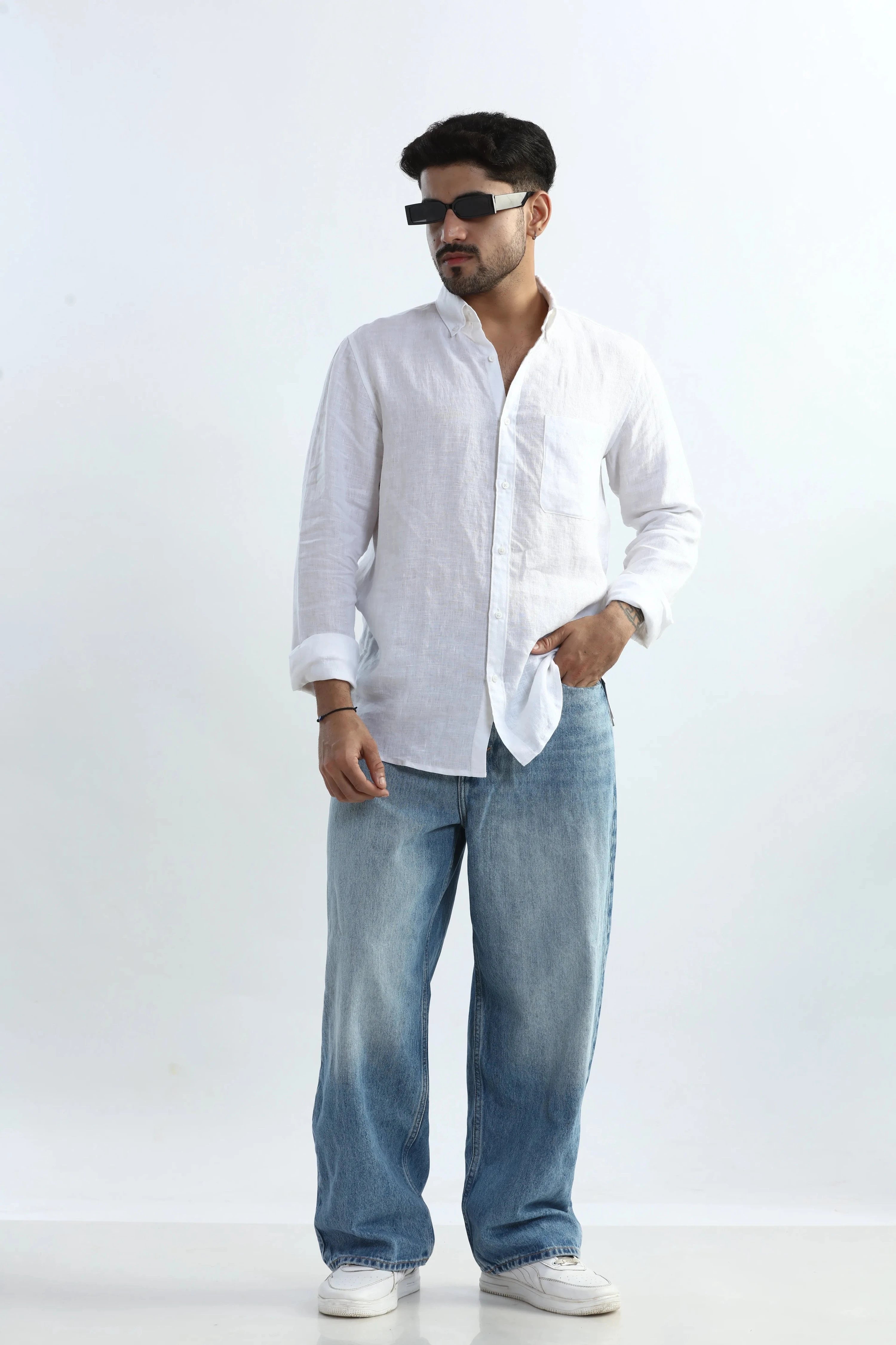 Xkind 100% Pure Linen White Button Down Casual Shirt