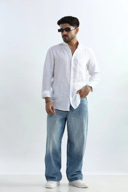 Xkind 100% Pure Linen White Button Down Casual Shirt - Distacart