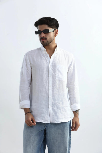 Xkind 100% Pure Linen White Button Down Casual Shirt - Distacart