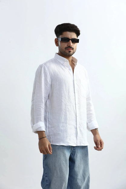 Xkind 100% Pure Linen White Button Down Casual Shirt - Distacart