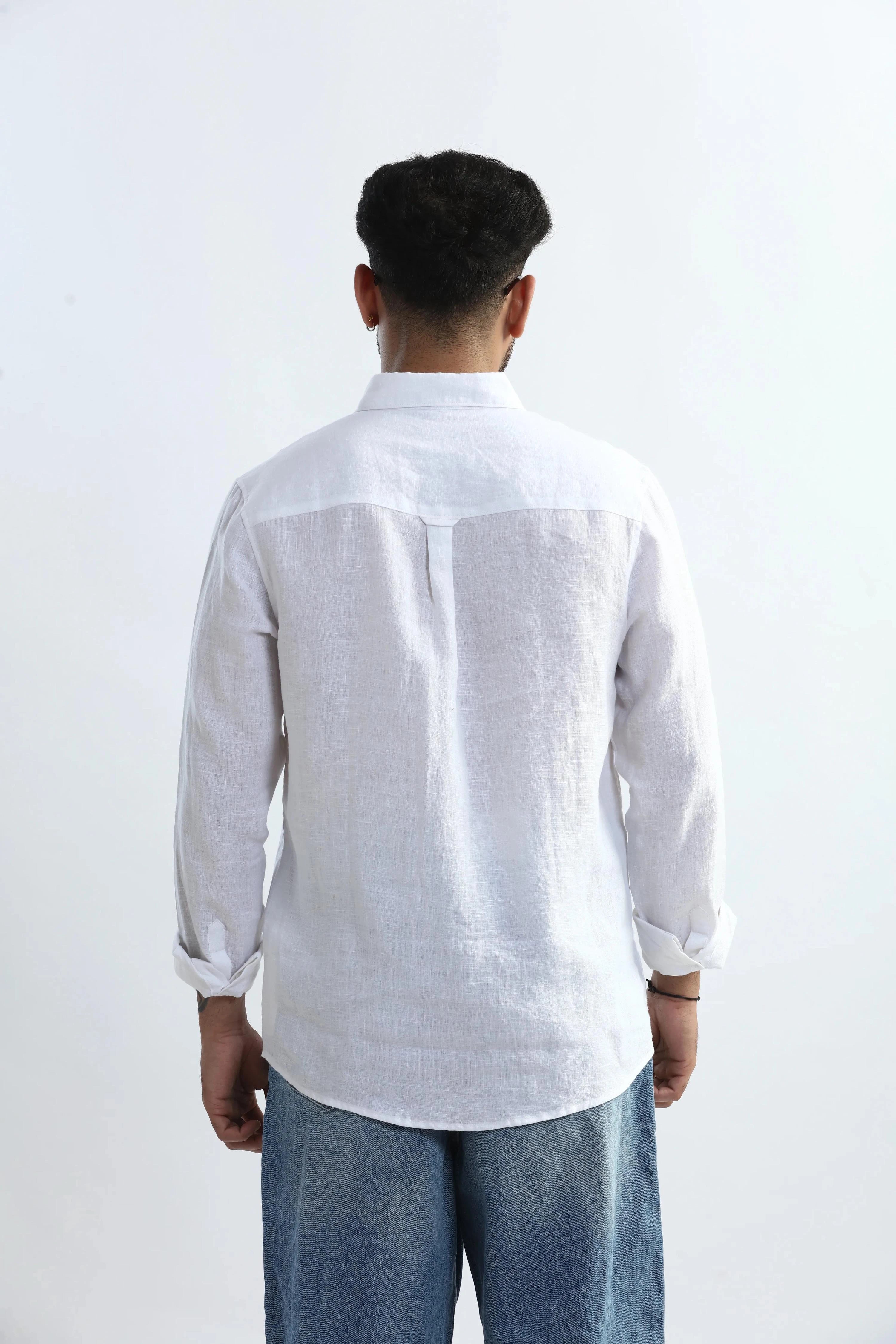 Xkind 100% Pure Linen White Button Down Casual Shirt