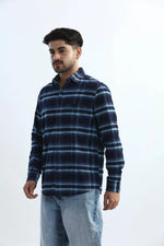 Thumbnail for Xkind Men's Navy Blue Fine Corduroy Checks Regular Fit Shirt