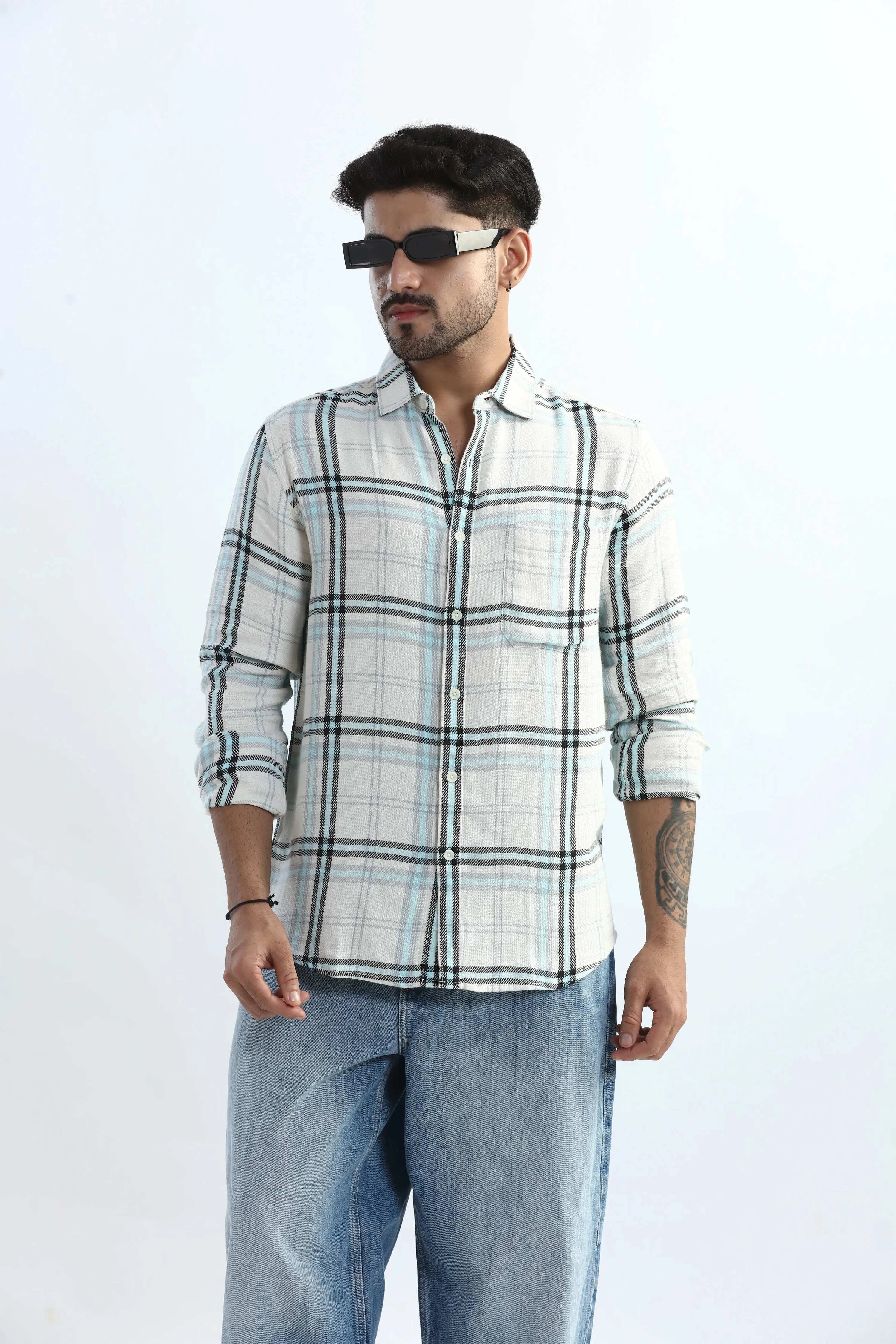 Xkind Blue Checks Regular Fit Shirt