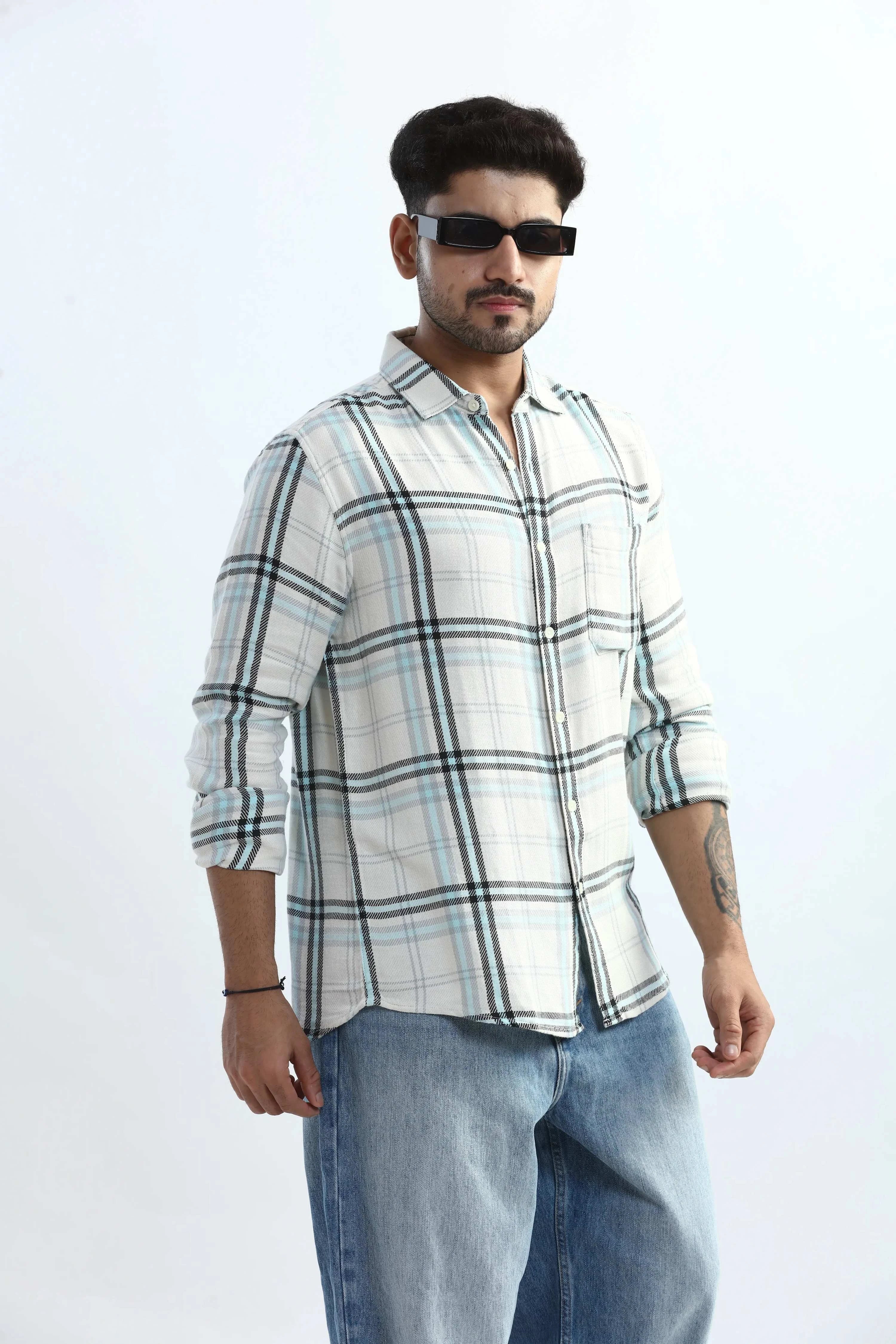 Xkind Blue Checks Regular Fit Shirt