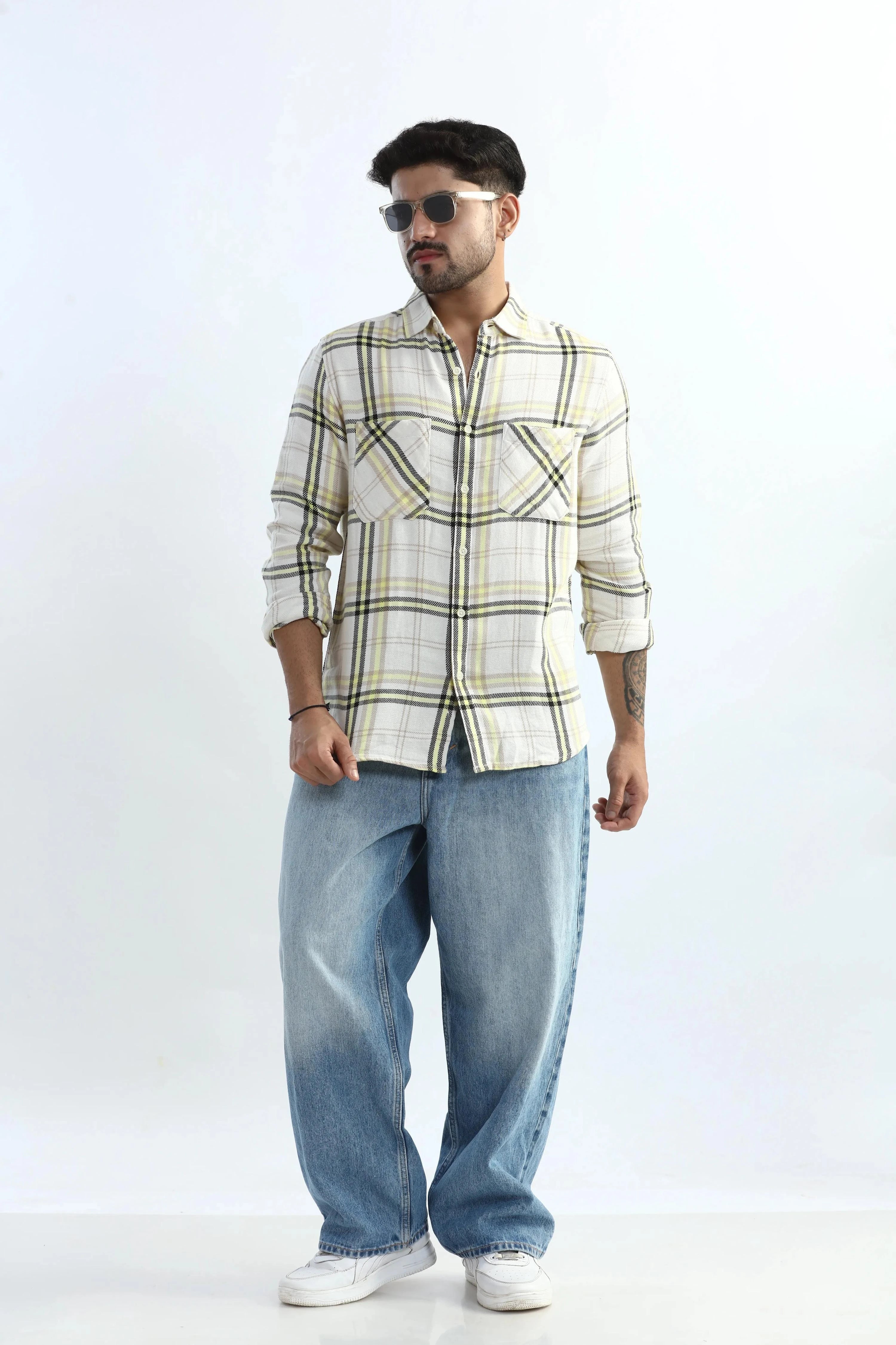 Xkind Yellow Checks Regular Fit Shirt