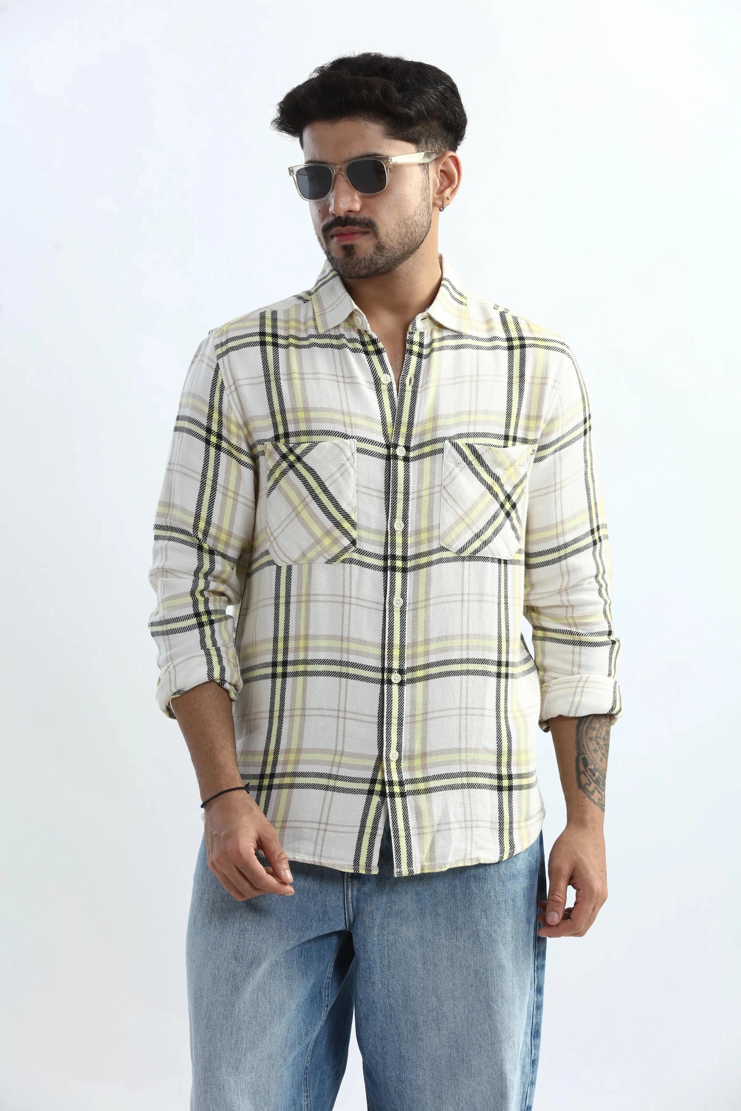 Xkind Yellow Checks Regular Fit Shirt
