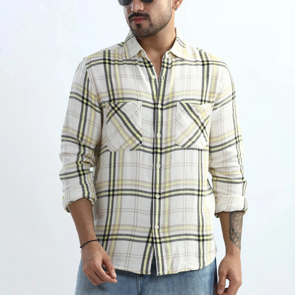 Xkind Yellow Checks Regular Fit Shirt