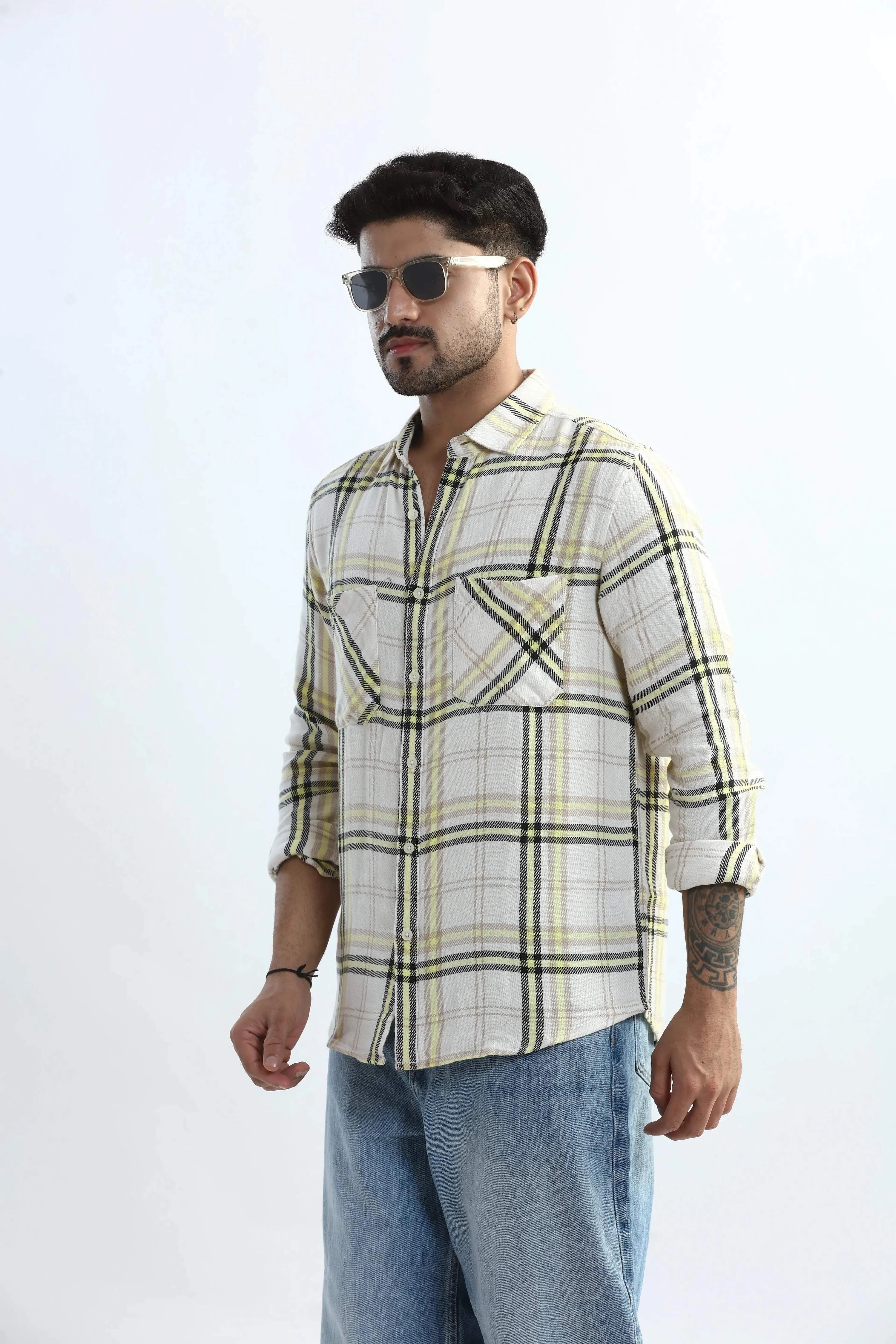 Xkind Yellow Checks Regular Fit Shirt
