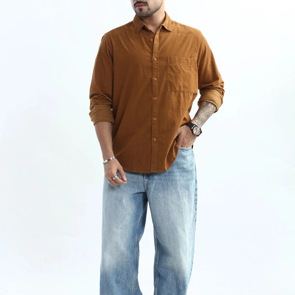 Xkind Men's Mustard Fine Corduroy Regular Fit Shirt