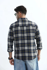 Thumbnail for Xkind Men's Navy Blue Textured Checks Regular Fit Shirt