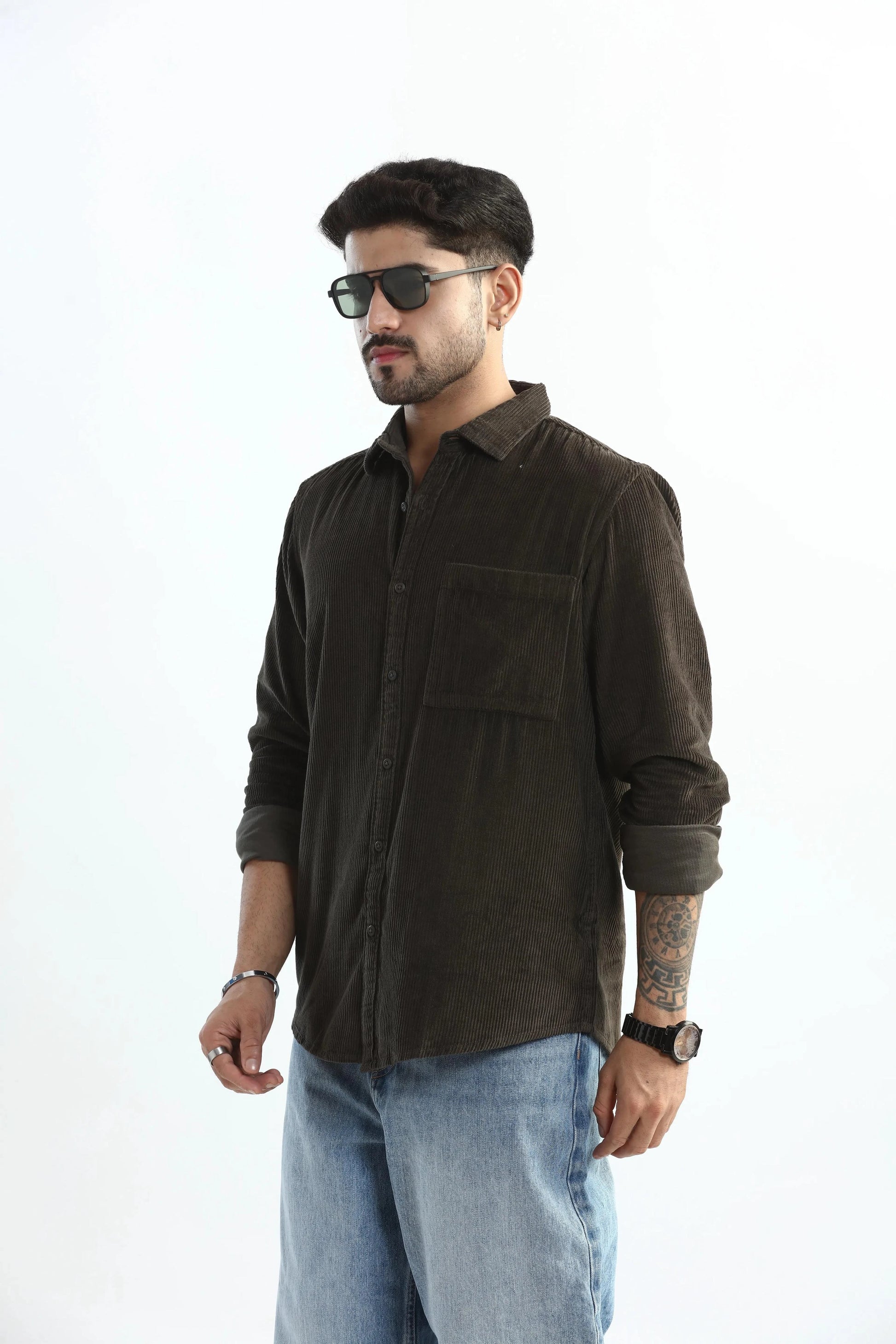 Xkind Men's Dark Grey Corduroy Regular Fit Shirt - Distacart