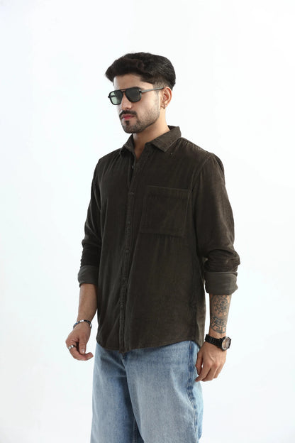 Xkind Men's Dark Grey Corduroy Regular Fit Shirt - Distacart