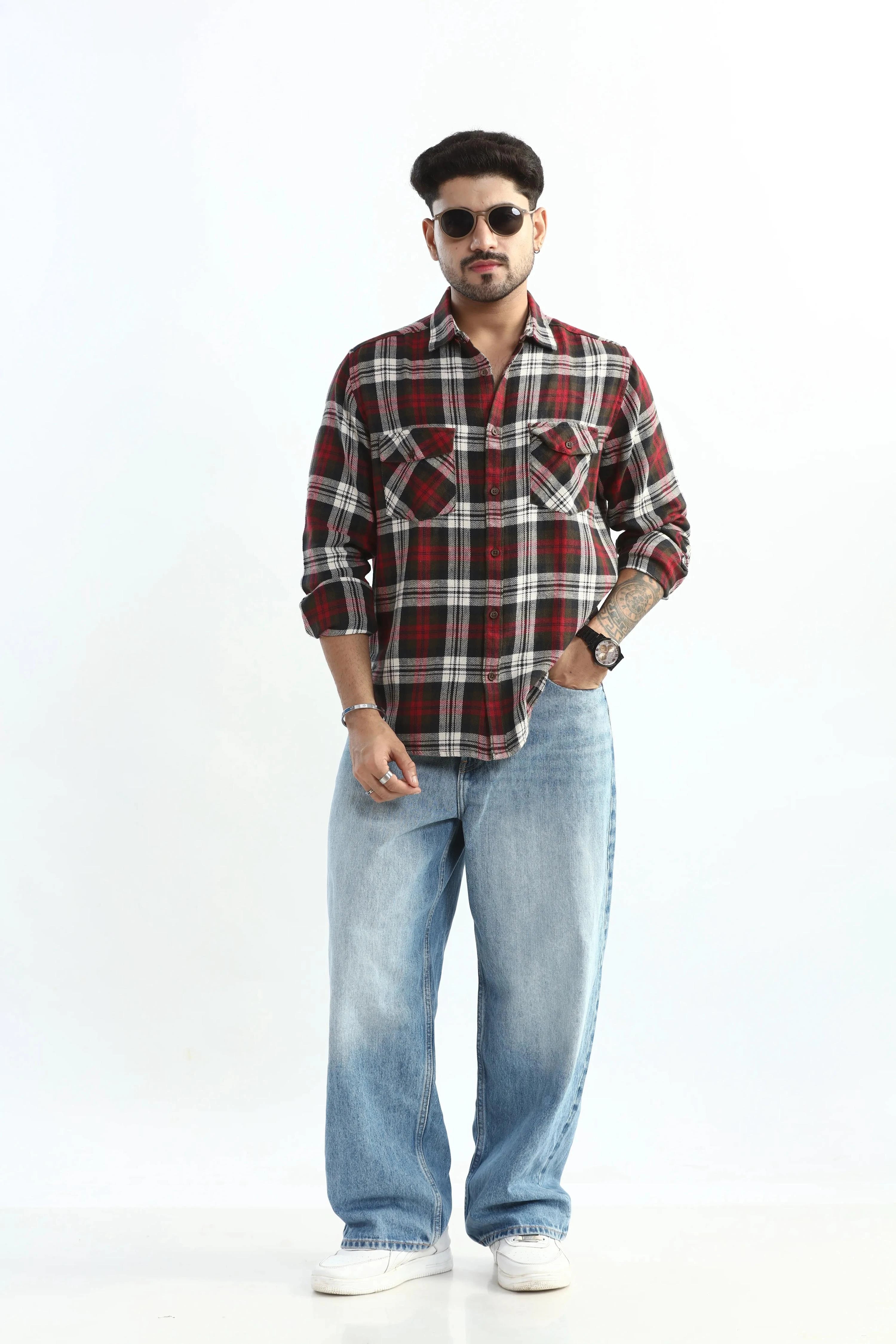 Xkind Red Checks Regular Fit Shirt